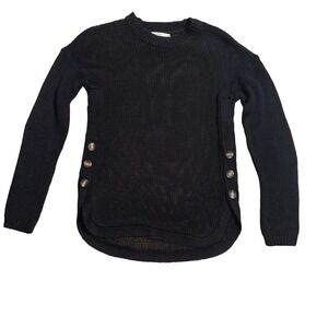 Harper Heritage Womens Knit Sweater Button Accent Elbow‎ Patch Black Medium